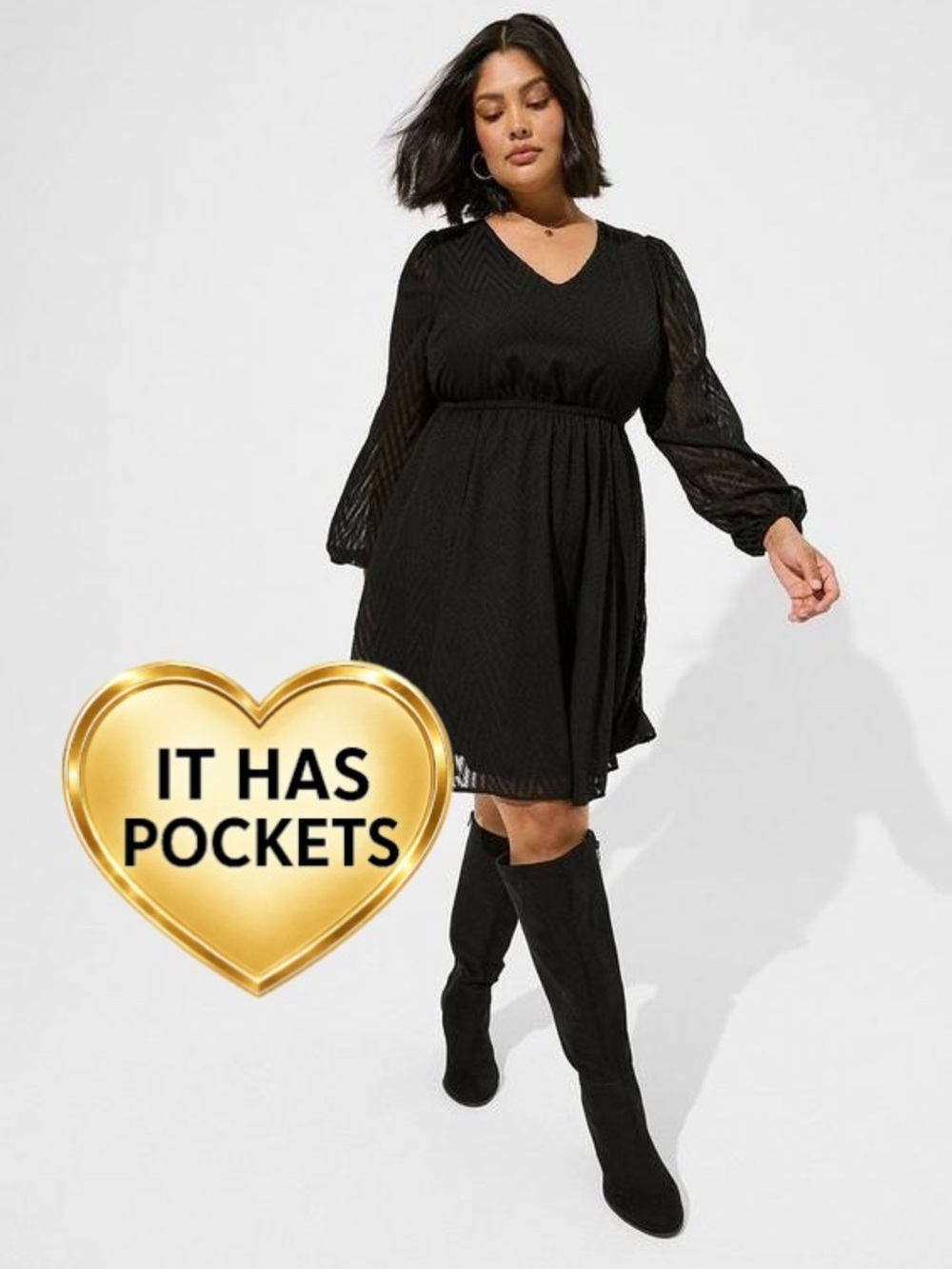 TORRID Black V-Neck Long Sleeve Dress with Pockets | 0X